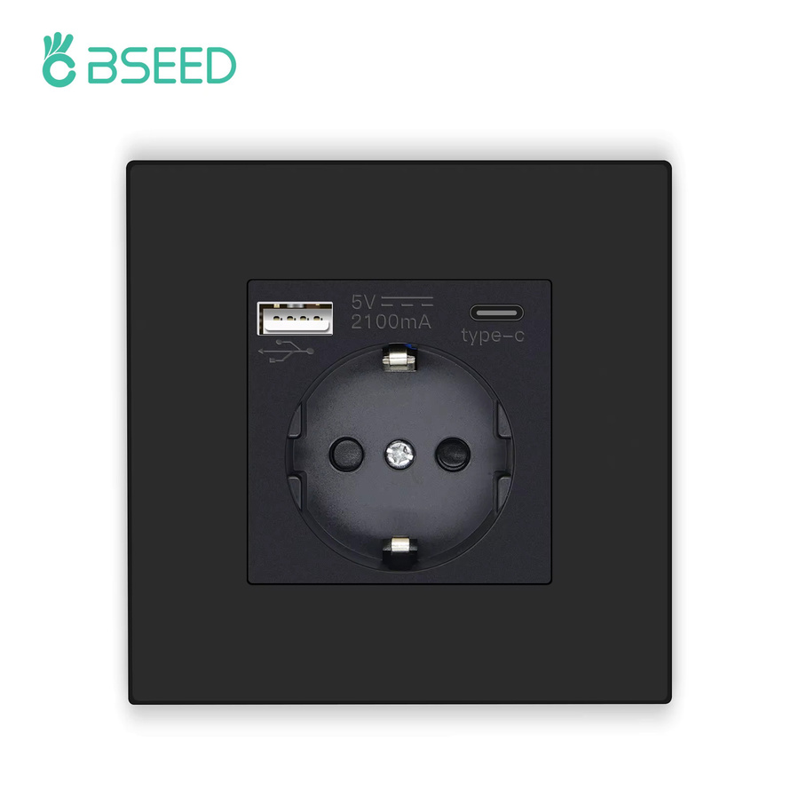 BSEED Wandsteckdose mit USB-Typ-C-Anschluss, 20 W Schnellladung, Schwarz, Kunststoffplatte, 16 A - Bild 3