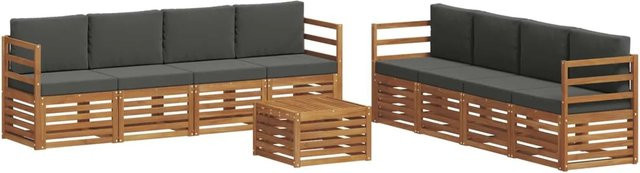 vidaXL 9-teilige Sofagarnitur aus Massivholz Akazie in Natur und Anthrazit mit Sitz- und Rückenkissen im modernen Latten-Design - Bild 1