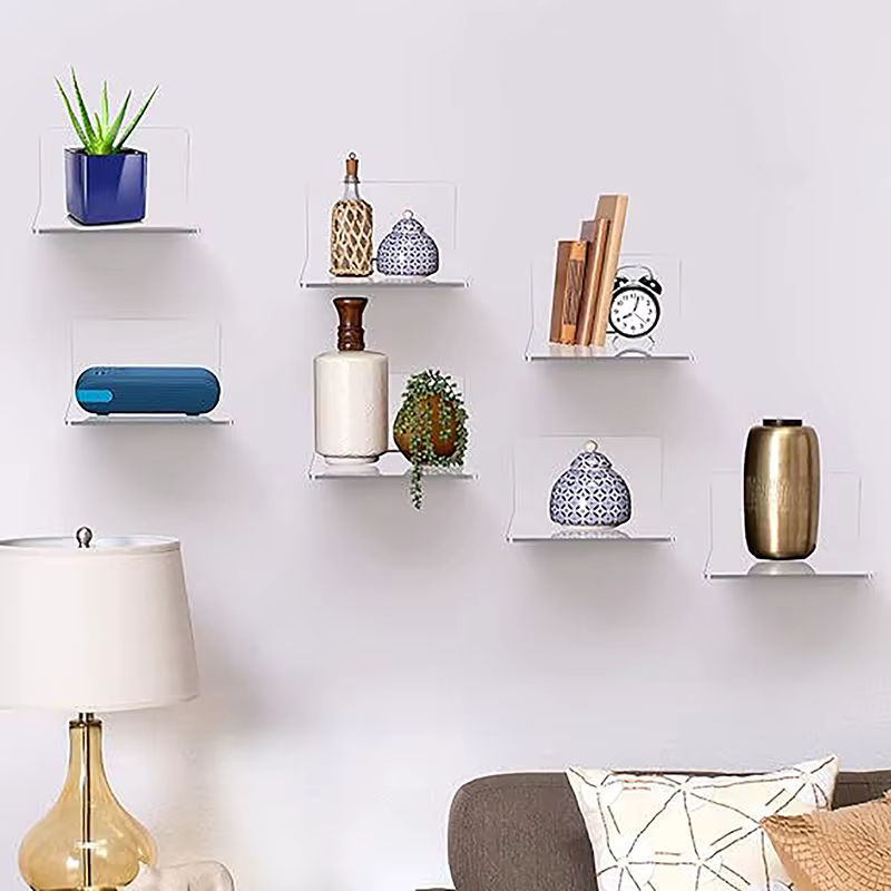 Minimalistisches Acryl Wandregal in Transparent, Rechteckiges Schweberegal zur Wandmontage für Dekoration und Smart Speaker - Bild 3