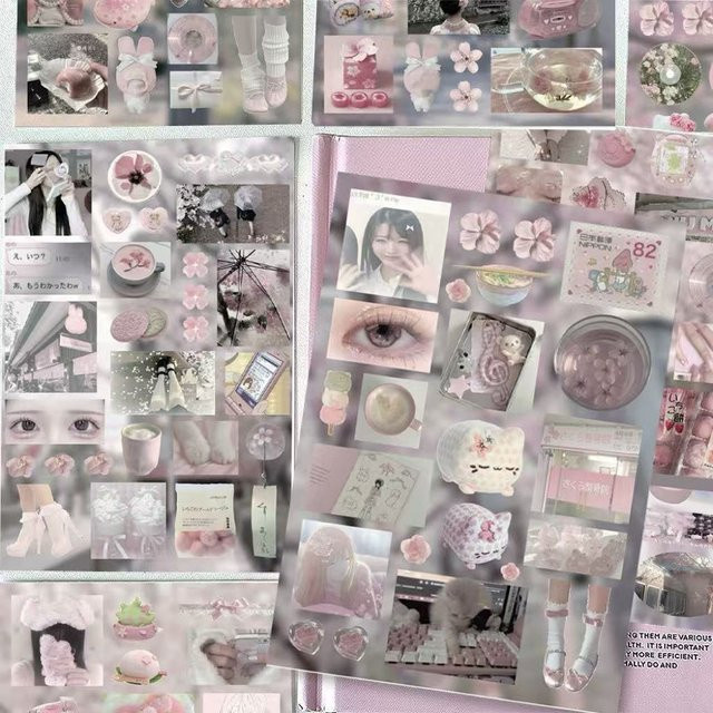 8 Stück wasserfeste Comic Aufkleber im Pink Mist Design, niedliche japanische Ins-Style Sticker für Verpackungsmaterialien, Farbe: Pink - Bild 1