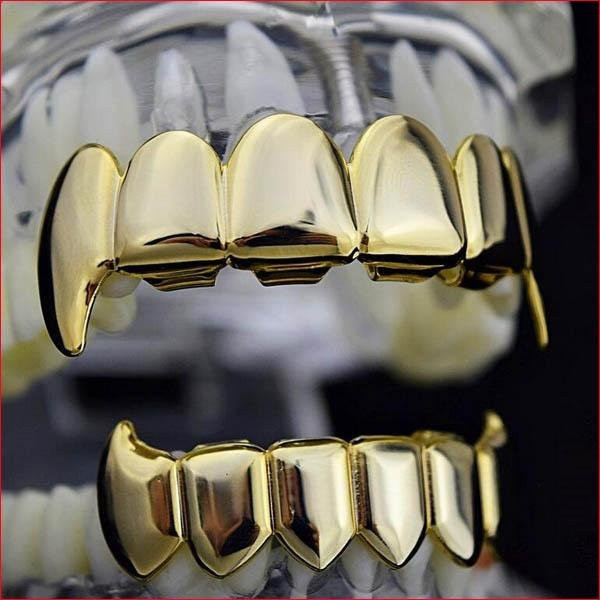 Blues Grillz Vampirzahn-Set, Vergoldet, Unisex - Bild 1