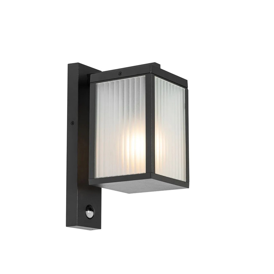 QAZQA Außenwandlaterne Charlois in Schwarz aus Aluminium mit geripptem Glas und Bewegungssensor, IP44, E27 - Bild 2
