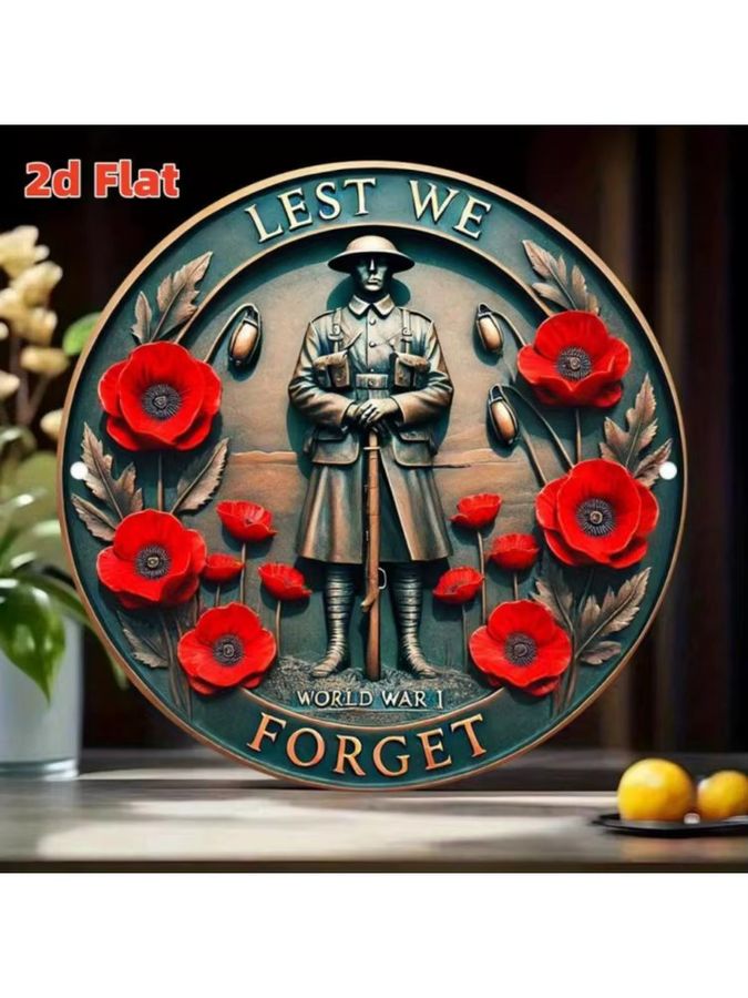 HELLOYOUNG Aluminiumschild Vintage World War I Remembrance Wanddekoration mit rotem Mohn- und Soldaten-Design in Rot - Bild 4