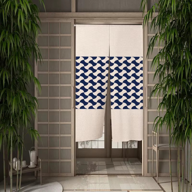 VIKAMA Türvorhang im japanischen Izakaya-Stil mit geometrischem Wellenmuster, Blau, Breite: 70 cm, Höhe: 150 cm - Bild 2