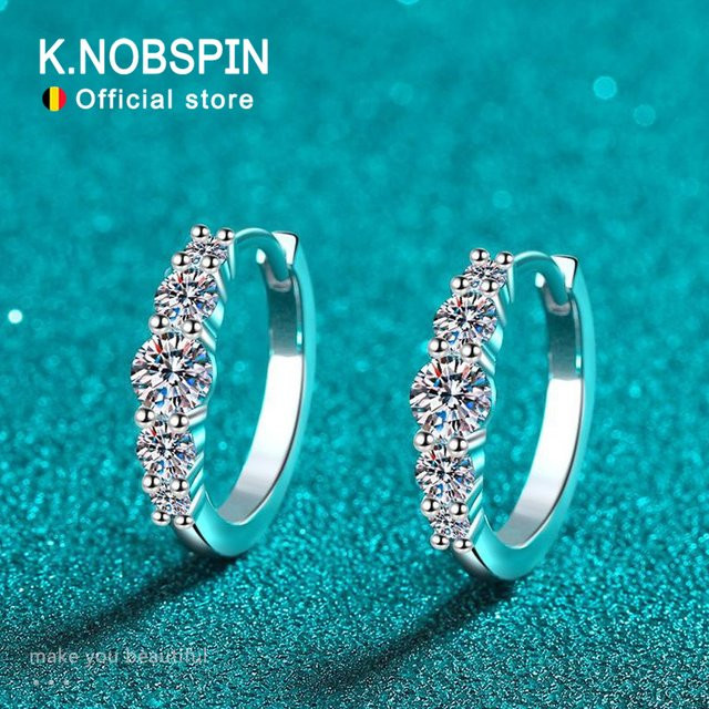 KNOBSPIN D Creolen-Moissanit-Ohrringe, 925 Silber, Diamant, Damen - Bild 1