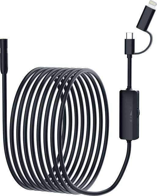 AOERWEI Endoskopkamera mit 8-mm-Linse und LED-Licht, IP67 wasserdicht, USB-C Anschluss für Android und iOS, Schwarz - Bild 1