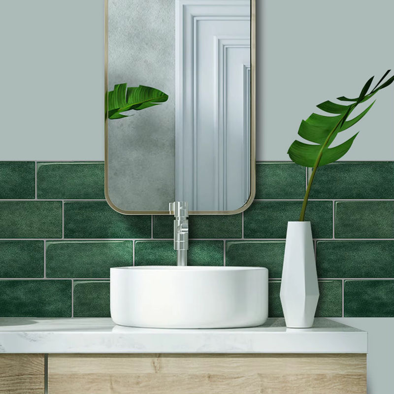 Vividtiles Wandfliesen Aufkleber in Grün, 3er Pack, Wasserdichte Rückwand-Tapete für Küche und Badezimmer im modernen U-Bahn-Design - Bild 3