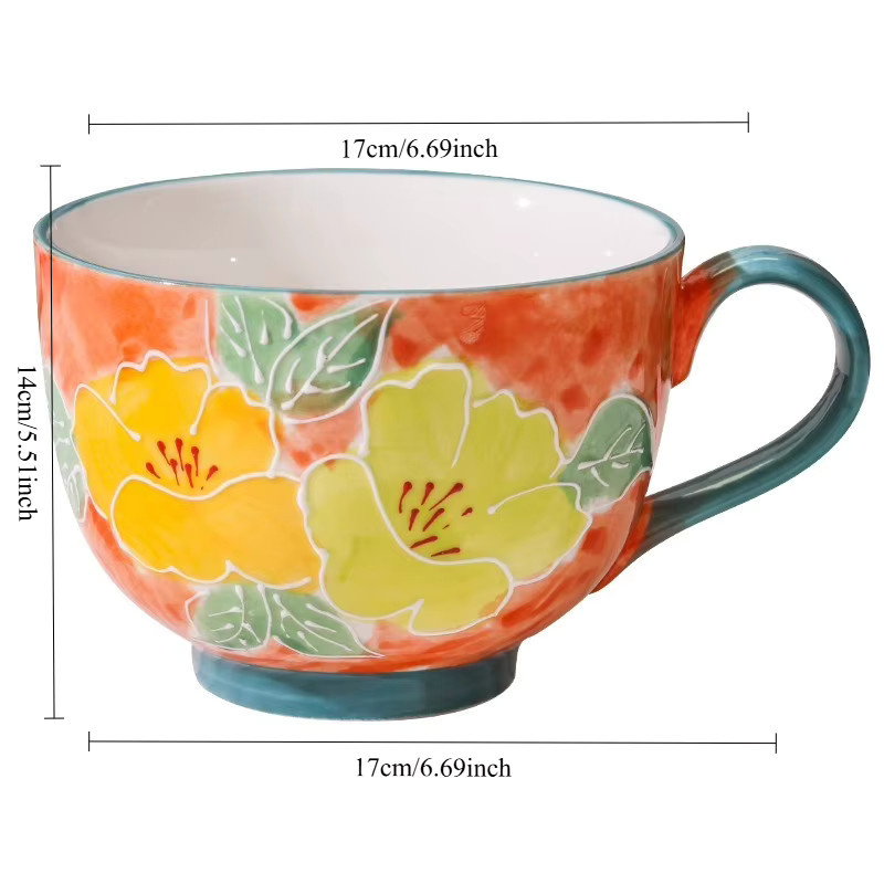 Handbemalte Keramiktasse von JUSTINLAU mit floralem Design in Rot und Multicolour, Höhe: 14,0 cm, Breite: 17,0 cm - Bild 5