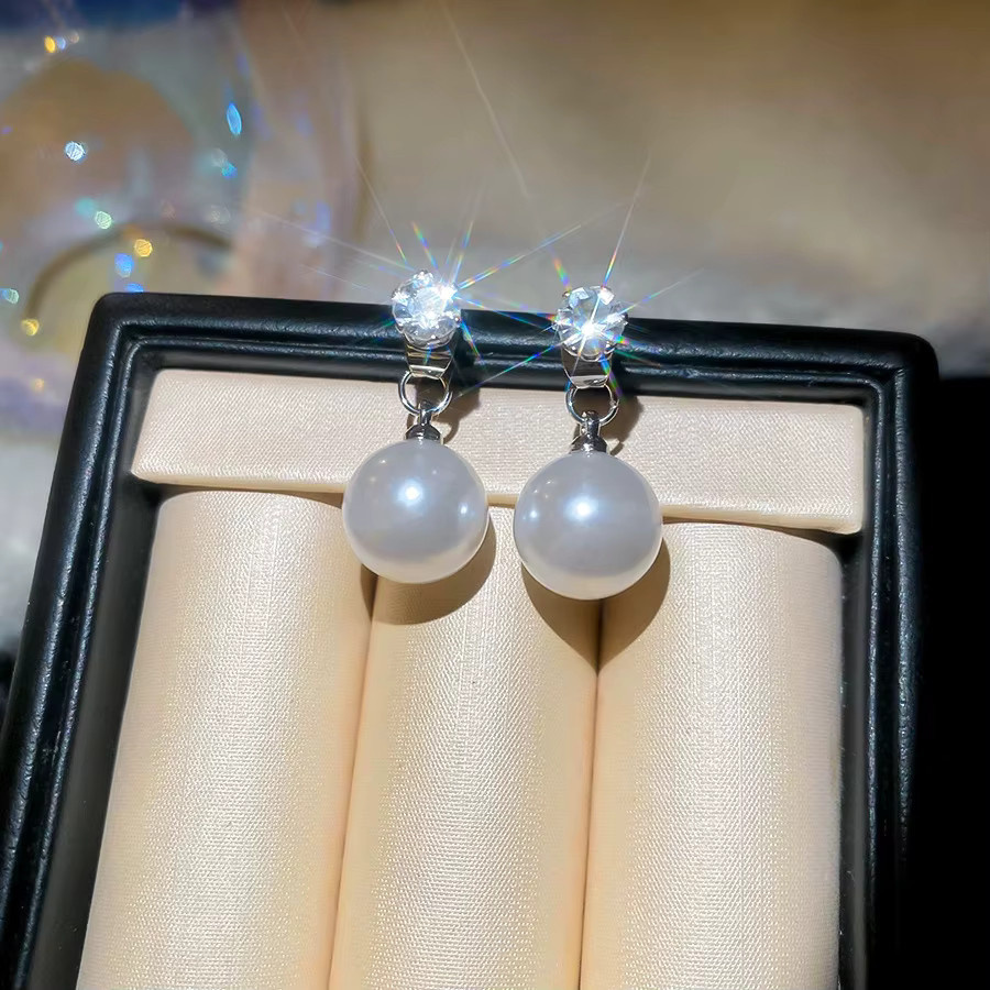 Tropfenohrringe Messing, Silber, Zirkonia, Perle, Damen - Bild 4