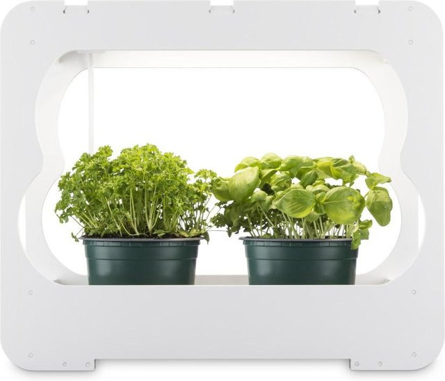 XavaX Gewächsstation mit LED-Pflanzenlampe in Weiß für Zimmerpflanzen, Kräuter und Gemüse mit 3 Töpfen Ø 10 cm und Vollspektrum-LED - Bild 1