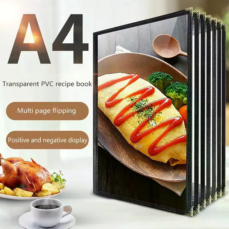 Faltbare Menümappe A4 aus transparentem PVC mit schwarzem Ringbuch-System für Restaurants und professionelle Zwecke - Bild 2