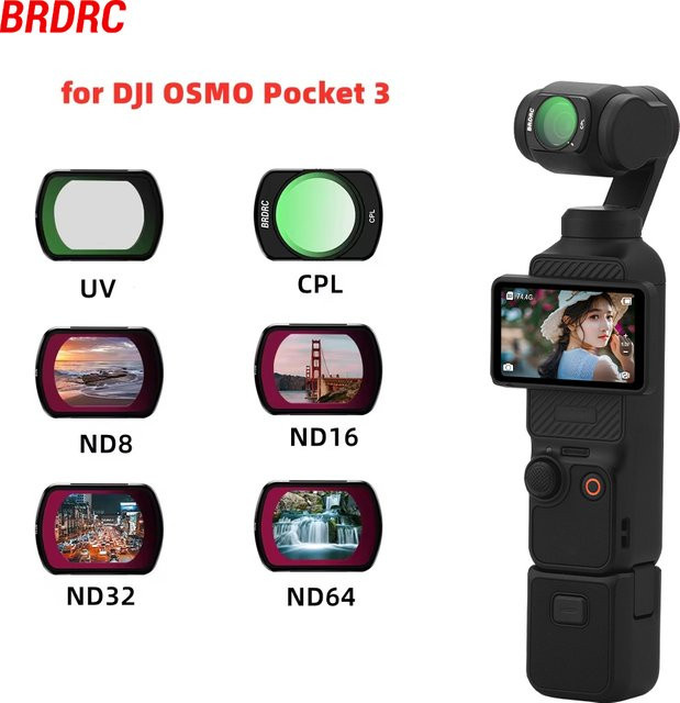 BRDRC UV-CPL-ND-Filterset für DJI Pocket 3 in Schwarz aus optischem Glas - Bild 1