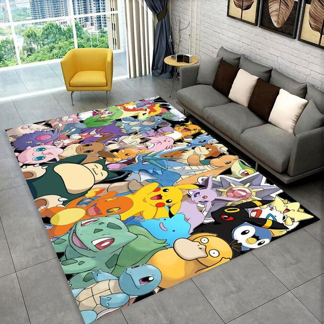 Pikachu Pokemon Cartoon Teppich Rutschfeste Fußmatte für Wohnzimmer und Schlafzimmer B: 70 cm, B: 100 cm, Farbe: Mehrfarbig - Bild 1