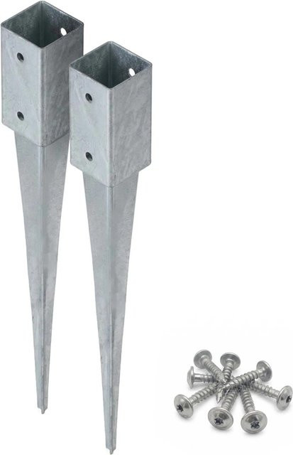 HOLLMAX 2er Set Einschlaghülse für Vierkantpfosten, Silber verzinkt, 71 mm inklusive Schrauben - Bild 1