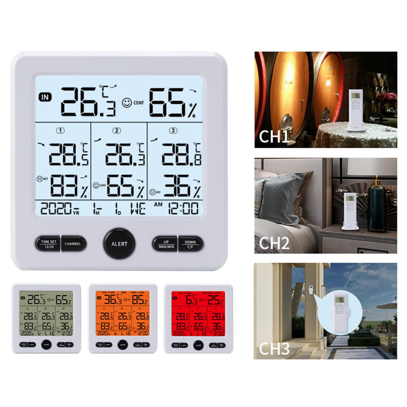 Koogeelife Digitales kabelloses Thermohygrometer für Innen und Außen mit 3 Fernsensoren und Hintergrundbeleuchtung, Schwarz - Bild 6