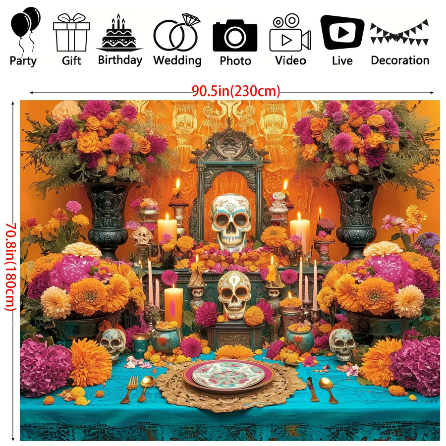 Mexikanischer Day of the Dead Altar Hintergrund aus Polyester in Multicolour, B/H: 150 x 110 cm - Bild 3
