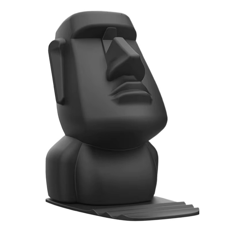Moai-Statue aus Kunstharz als 3-in-1 Schreibtisch-Organizer in Schwarz für Handy und Brille - Bild 3