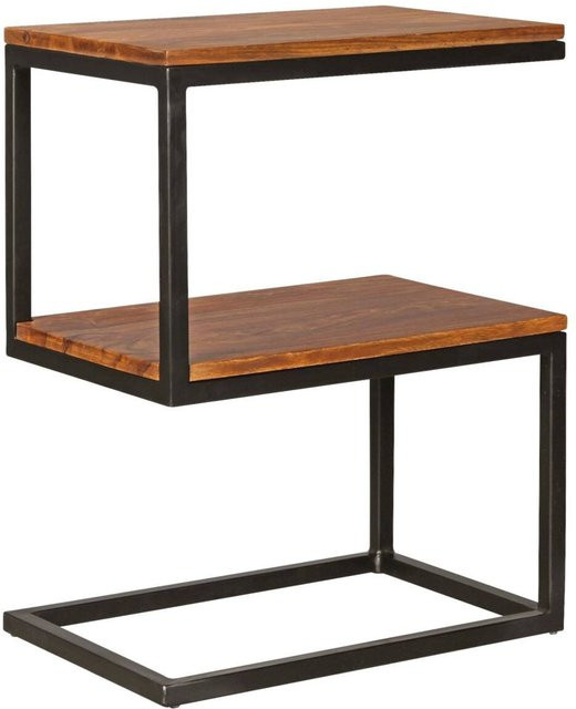 Wohnling Beistelltisch modern in Schwarz und Braun aus Echtholz und Metall B/H/T: 45 x 60 x 30 cm - Bild 1