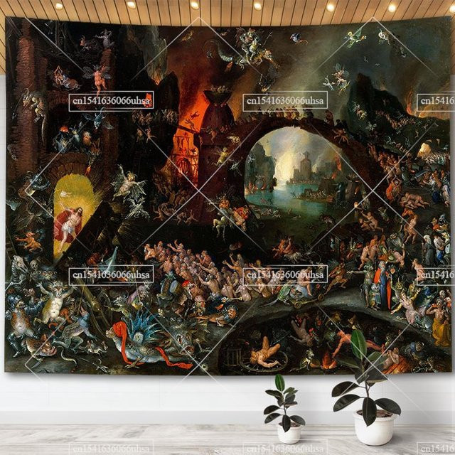 Wandteppich Hieronymus Bosch Garten der Lüste Wandkunst Retro Gemälde Mehrfarbig B/B/H: 180 x 180 x 0 cm - Bild 1