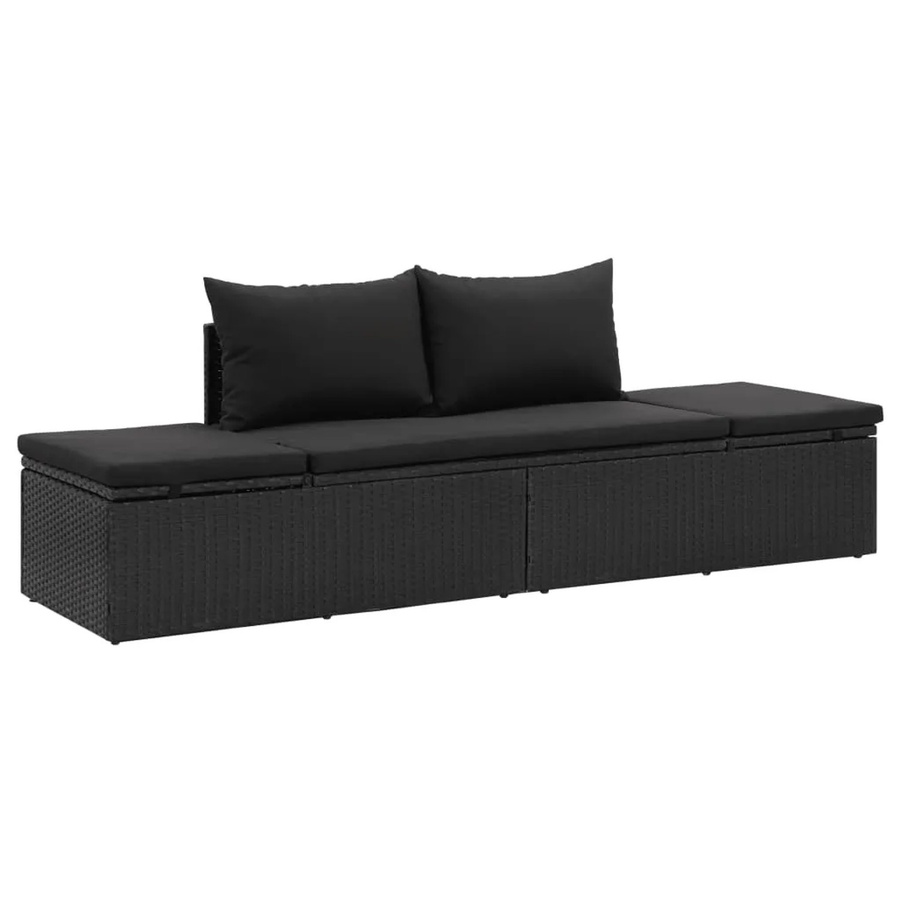 vidaXL Sonnenliege aus Poly Rattan mit Auflage in Schwarz, B/T/H: 195 x 60 x 60 cm - Bild 2