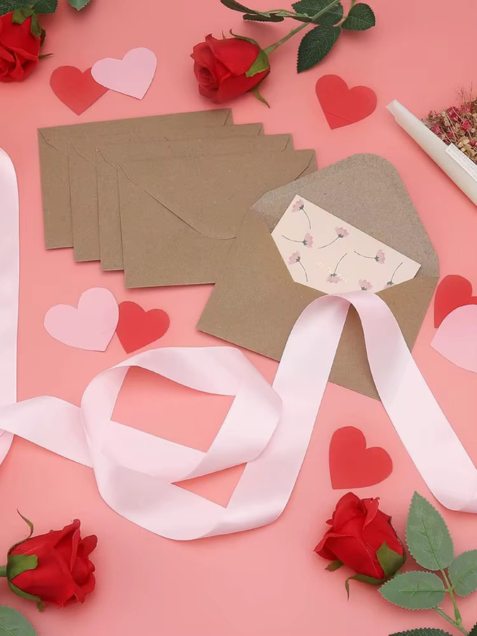 TMZ Kraftpapier-Umschläge mit Fenster in Braun, Mini-Geschenkumschläge für Hochzeitseinladungen, B: 10 cm, H: 7 cm - Bild 2