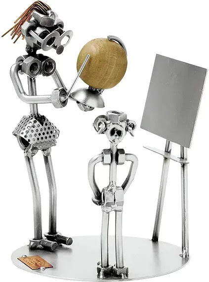 Hinz und Kunst Schraubenmännchen Lehrerin und Schüler aus Metall in Silber - Bild 1