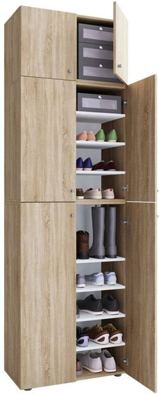 VCM Schuhschrank Lona Allzweckschrank aus Holz in Eiche Sonoma Nachbildung und Weiß mit 4 Drehtüren und Aufsatz, H x B x T: 223 x 70 x 39 cm - Bild 2