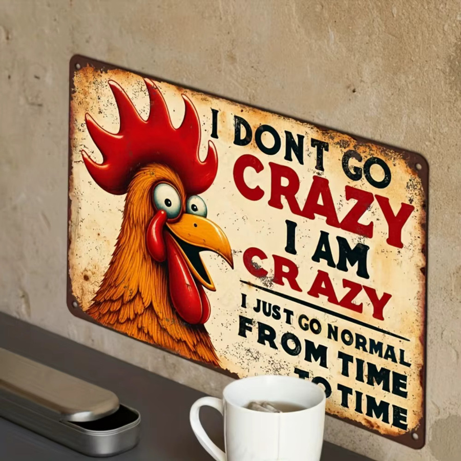 Vackra Lustiges Huhn Aluminiumschild HELLOYOUNG Retro Wandkunst Bauernhof-Dekoration, B: 20,3 cm, H: 30,5 cm, Mehrfarbig - Bild 2