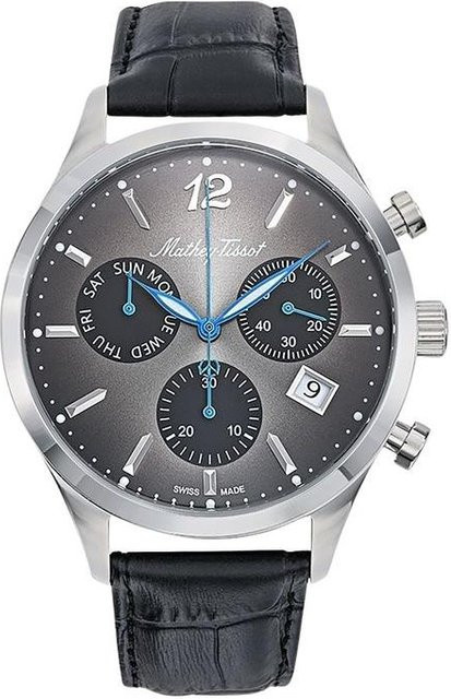 Mathey-Tissot Chronograph, Quarz, Edelstahl, Leder, Schwarz, Herren - Bild 1