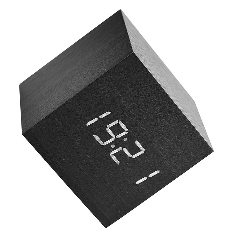 Tooarts Digitaler Holz Wecker mit LED Display und Temperaturanzeige, Schwarz, B/T/H: 6 x 6 x 6 cm - Bild 4