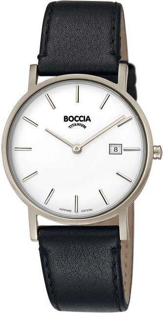 Boccia Herrenuhr, Titan, Quarz, 37 mm, Leder, Weiß, 5 ATM - Bild 1
