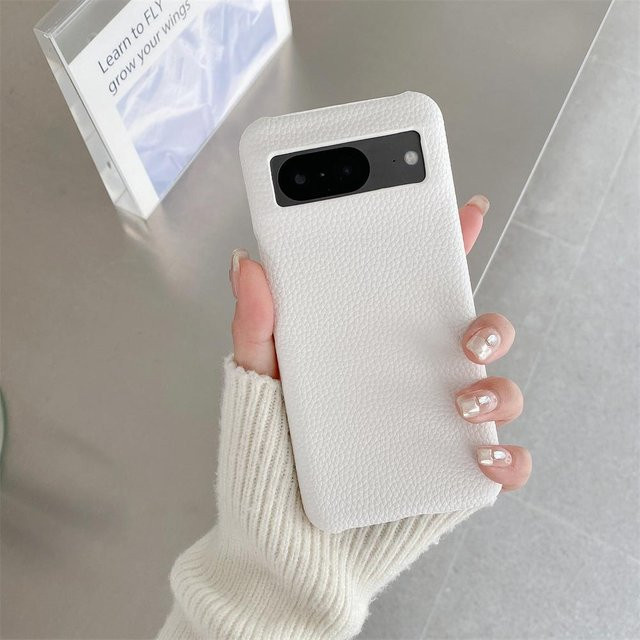 Stoßfeste Leder Handyhülle mit Lychee-Muster für Google Pixel 8 7 6 Pro 7A 6A 8Pro 5A in Weiß - Bild 1