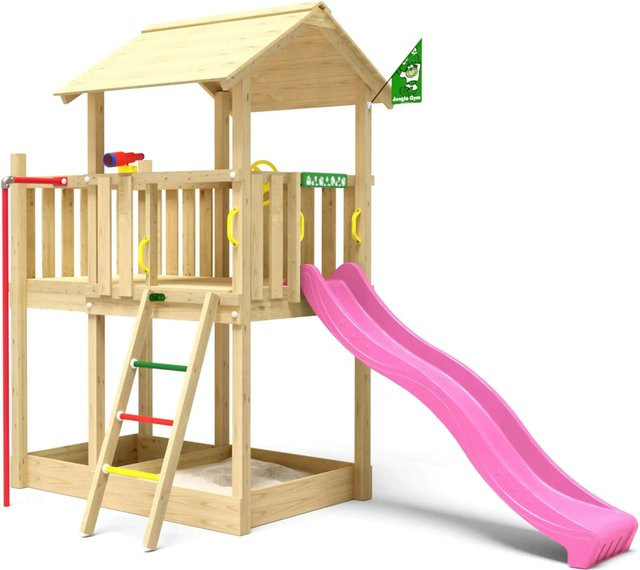 Jungle Gym Spielturm Marvel aus Holz mit Rutschstange und Rutsche in Fuchsia - Bild 1
