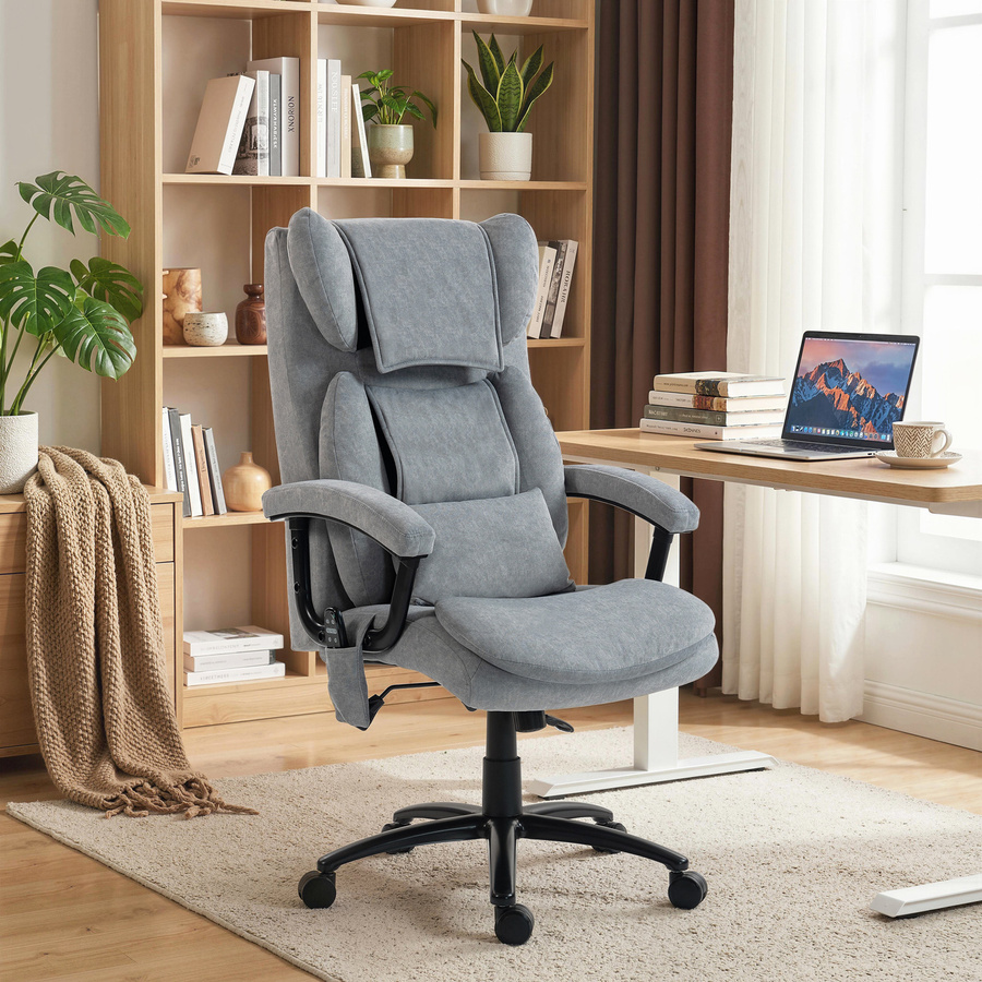 HOMCOM Ergonomischer Bürostuhl mit Massage- und Wippfunktion in Grau aus bedrucktem Samt mit hoher Rückenlehne, Lendenstütze und Seitentasche - Bild 2