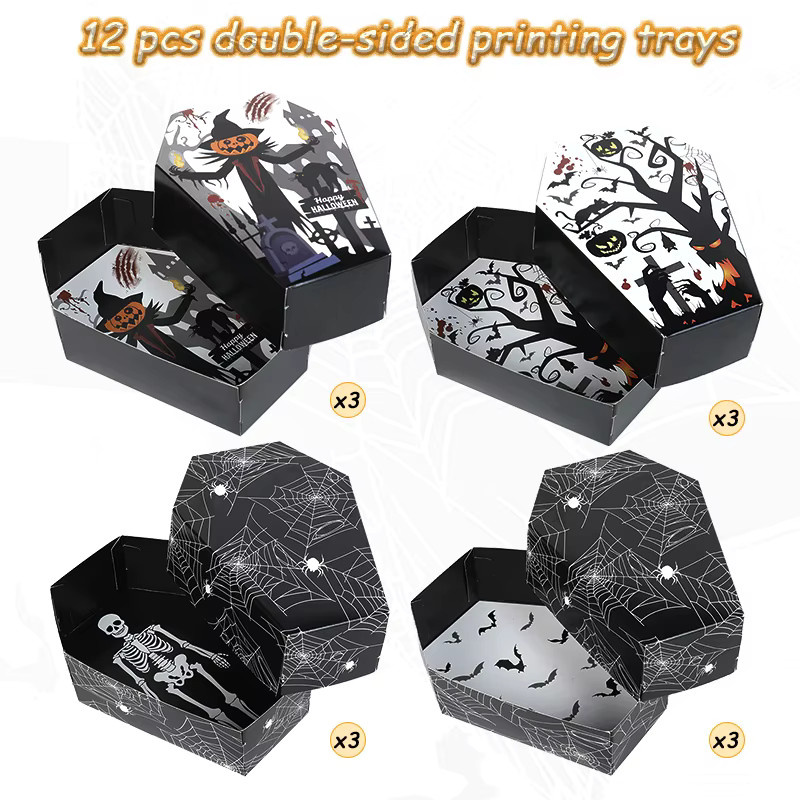 ZQNYCY Halloween Sarg Geschenkboxen aus Papier für Süßigkeiten und Snacks, Mehrfarbig, B/T/H: 16,0 x 12,0 x 11,5 cm - Bild 3