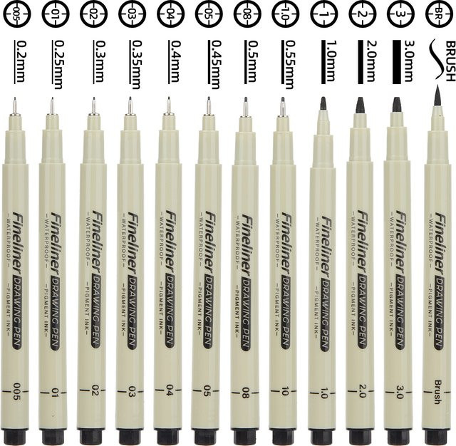 12er Set Manga Marker Nadelstifte für Skizzen und Kunstzeichnungen mit feiner Spitze - Bild 1
