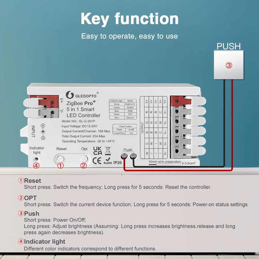 GLEDOPTO ZigBee 3.0 Pro+ LED-Streifen-Controller für RGBCCT RGBW RGB CCT und Dimmer mit Sprachsteuerung über Alexa und App - Bild 2