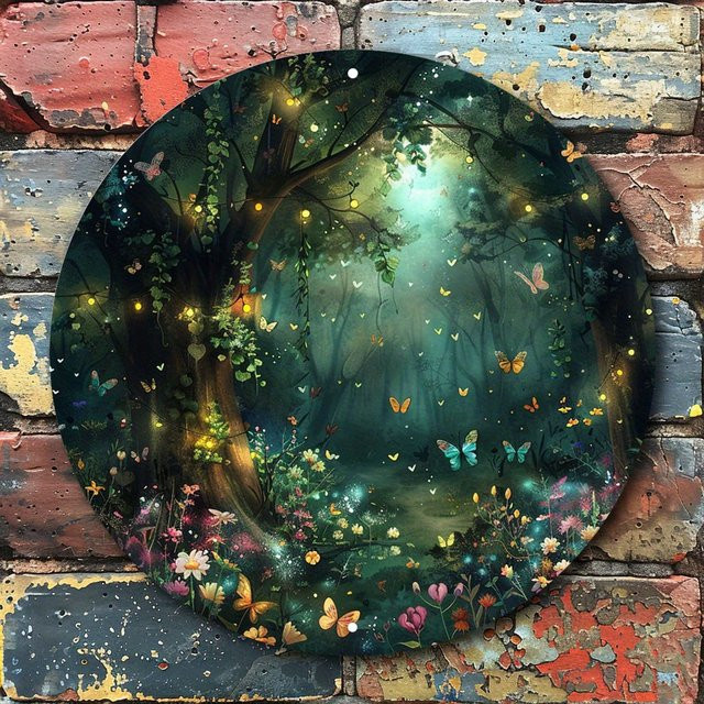 Potdemiel Enchanted Forest Aluminium-Metallwandschild rund mit Blumen- und Schmetterlingsdekor in Multicolour, Durchmesser: 20 cm - Bild 1