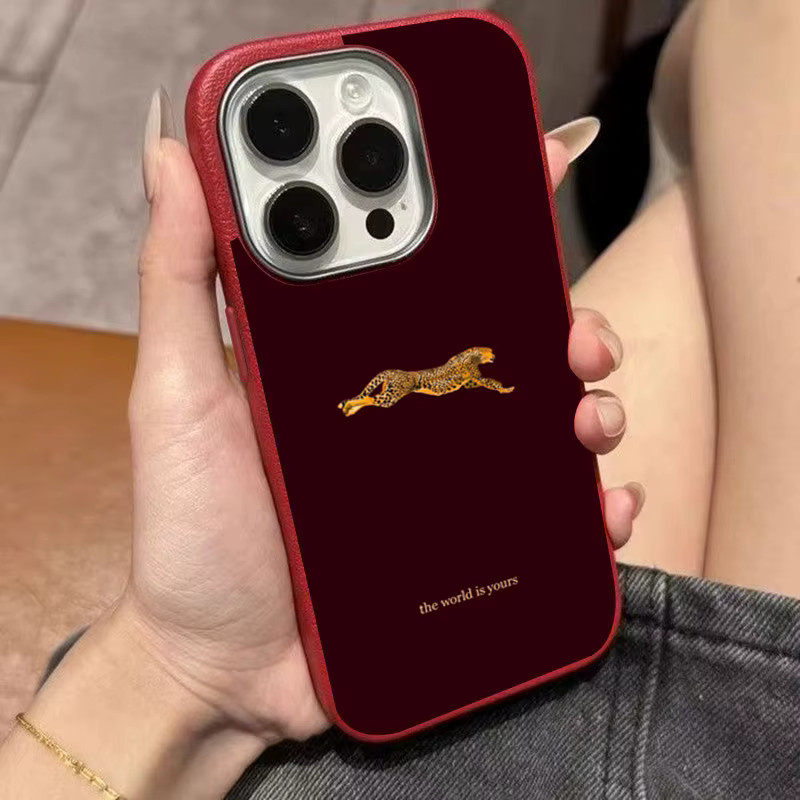 Leopard Handyhülle mit Litschi-Textur in Rot für iPhone Modelle, Business Style Cover - Bild 2
