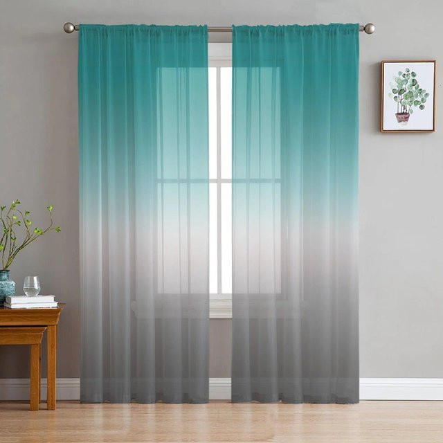 A Family Of Home Textiles Tüllvorhang mit Rosa Grau Gradienten, Transparentes Voile-Dekorationsvorhang für Wohnzimmer und Schlafzimmer, Breite: 135 cm, Höhe: 114 cm - Bild 1
