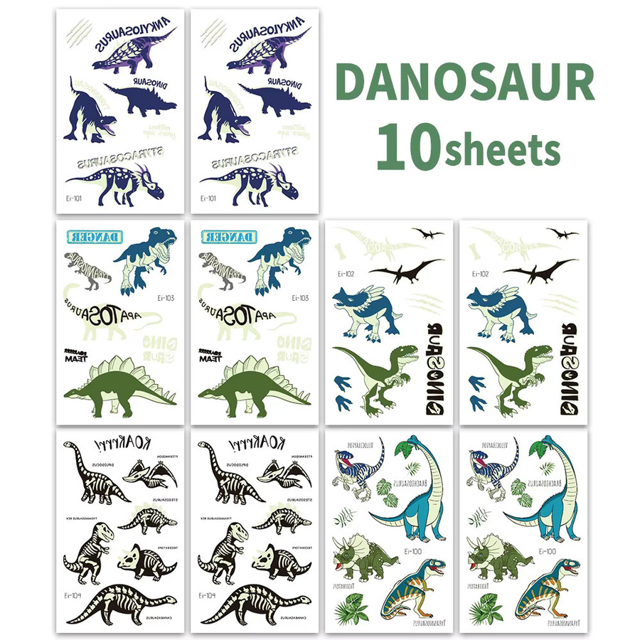 ROCOOART Dinosaurier-Tattoos, 10 Blatt, im Dunkeln leuchtend, wasserfest - Bild 5
