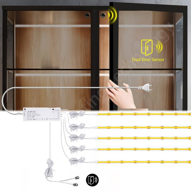 YEMEKE COB-LED-Streifen-Set mit Bewegungssensor, 24 V, Weiß, ideal für Unterschränke, Kleiderschränke und Vitrinen - Bild 1