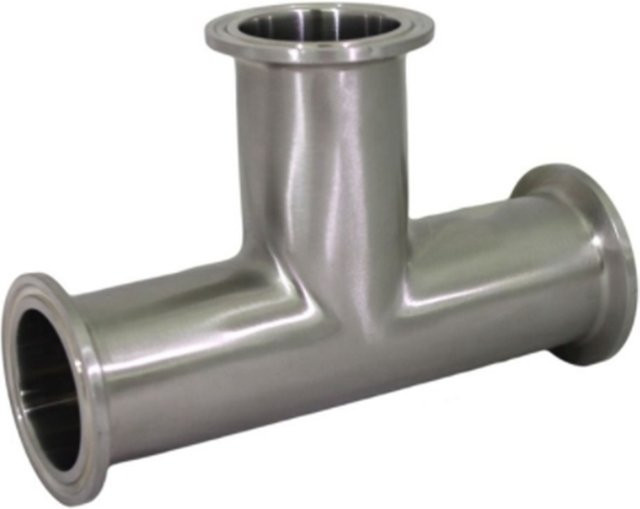 YQBS 3-Wege-T-Rohrverschraubung aus Edelstahl 304 in Silber mit Tri-Clamp-Ferrule und Flansch - Bild 1