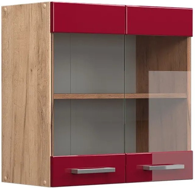 Vicco R-Line Hängeglasschrank Küchenschrank in Eiche und Bordeaux mit Glastüren und Regalfächern, Breite: 60 cm - Bild 2