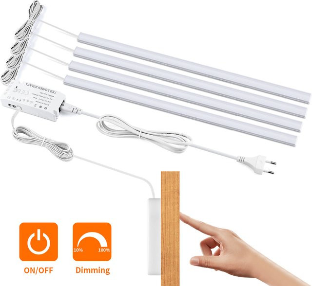 Rybakov LED Schranklampe aus Aluminium und Holz mit Bewegungssensor und Touch-Schalter in Weiß, dimmbar - Bild 1