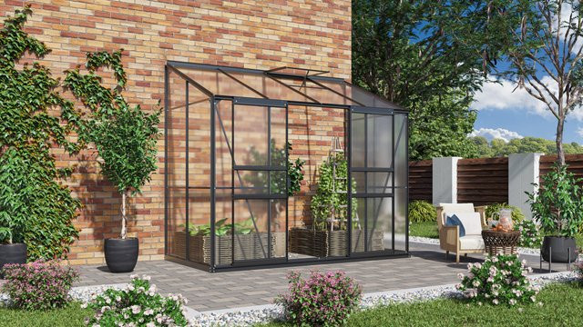 Vitavia Anlehn-Gewächshaus Ida 3300 in Schwarz mit 3,3 m² Fläche und 4 mm HKP - Bild 1