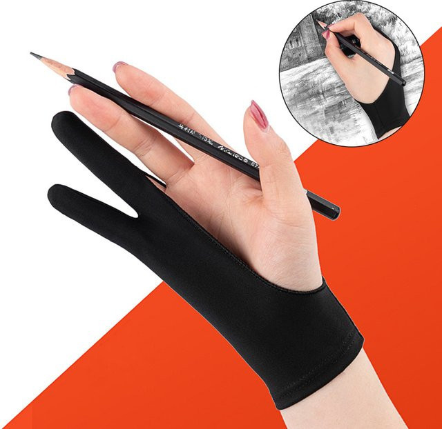 Anti-Touch Zwei-Finger Malhandschuh für Tablet und Digital Board in Schwarz - Bild 1