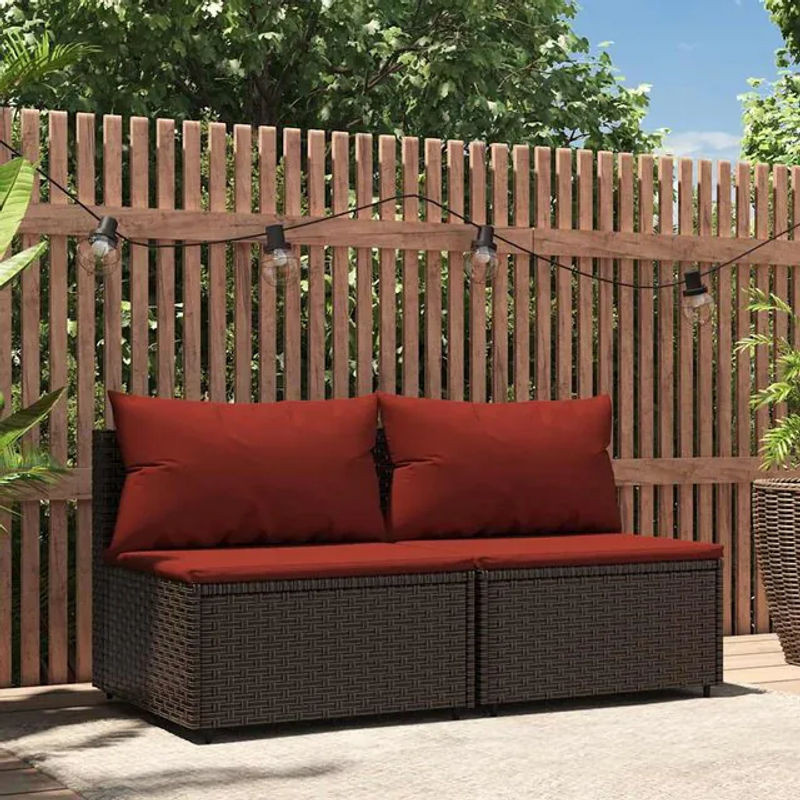 Vidaxl Set aus 2 mittleren Sofamodulen mit Kissen aus Polyrattan in Braun - Bild 1