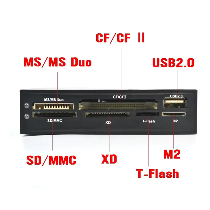JONSNOW USB-HUB Kartenleser für PC-Gehäuse mit CF MS DUO SD MMC XD M2 TFlash-Unterstützung, Schwarz - Bild 2