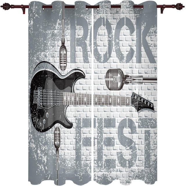 Yiran Furniture Vorhänge mit Musik-Motiv für Wohnzimmer und Schlafzimmer, 2er-Set, halbtransparent, Polyester, B: 50 cm, H: 130 cm - Bild 1